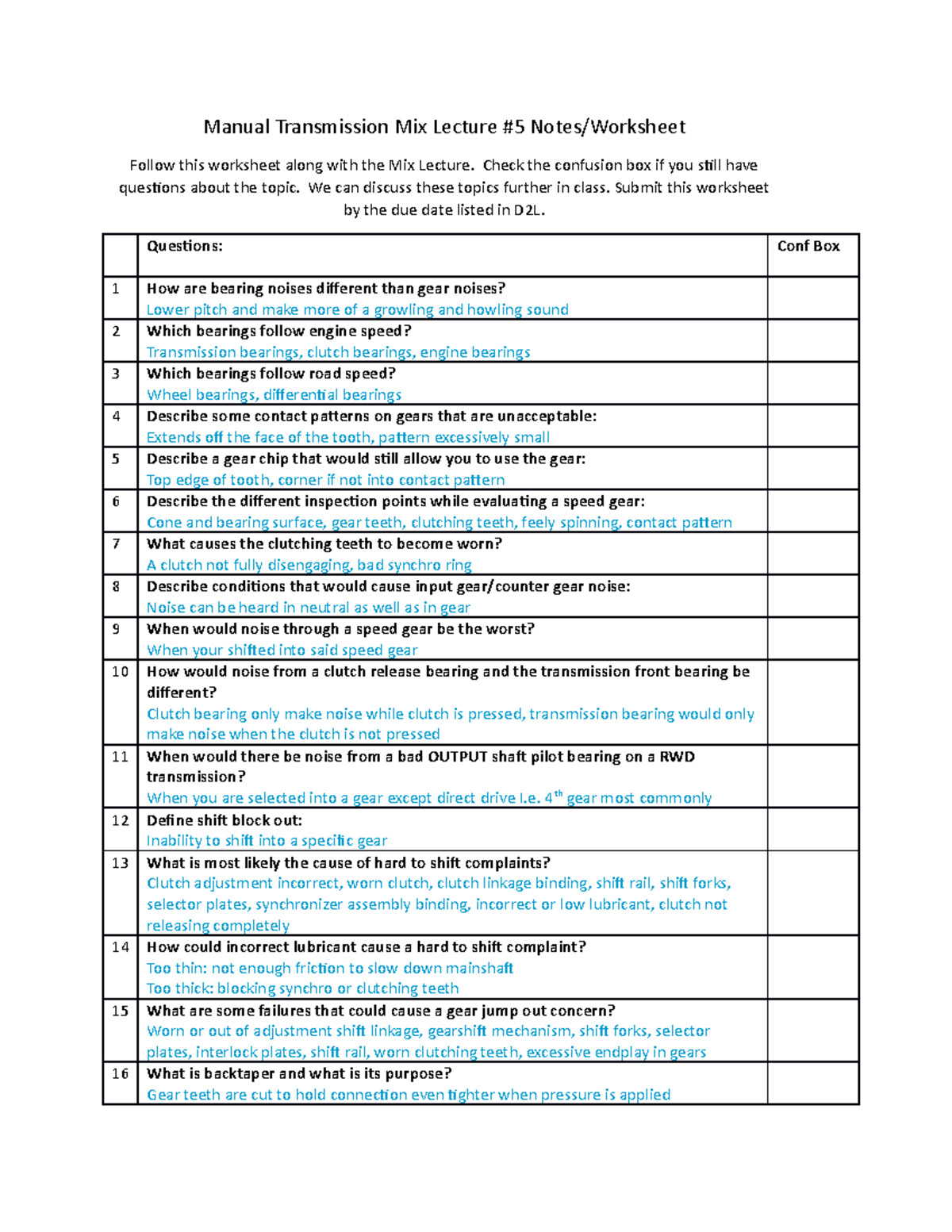 Manual Trans Mix Lecture Five Worksheet - Manual Transmission Mix ...