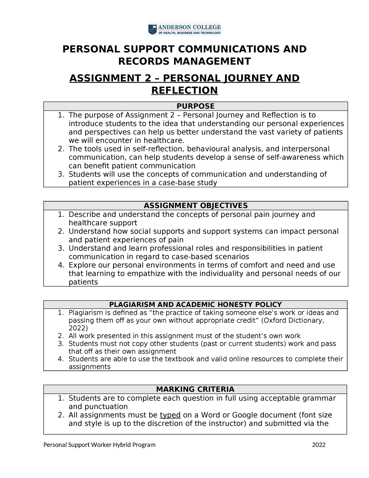 2psw Comm - Assignment 2 - Personal Journey - Personal Support 