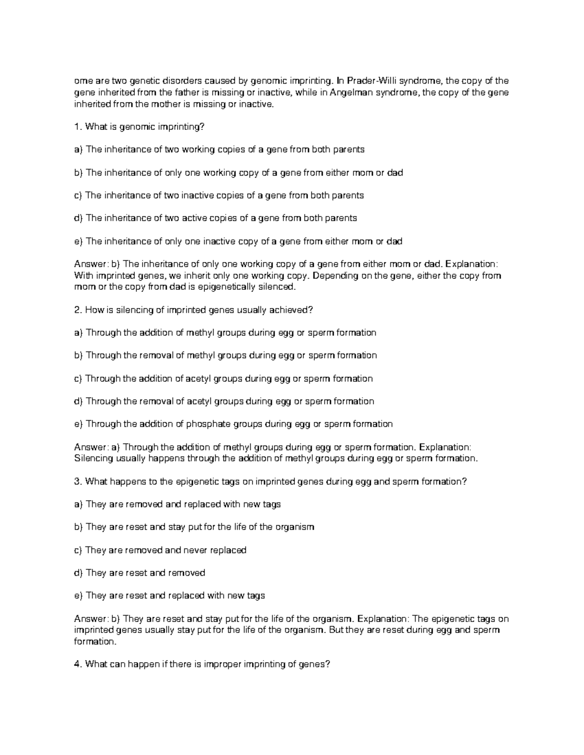 Genomic Imprinting + mcqs ome are two disorders caused by