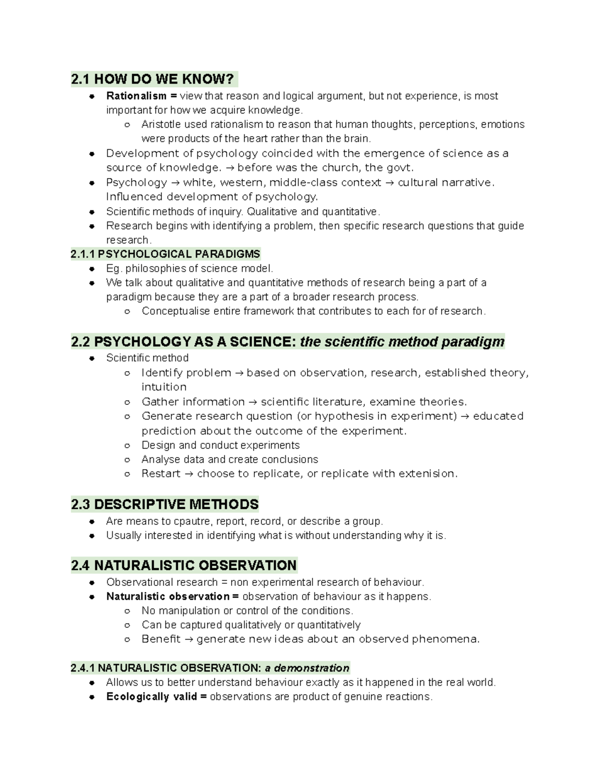 Week 2 research methods in the behavioural sciences and psychology - 2 ...