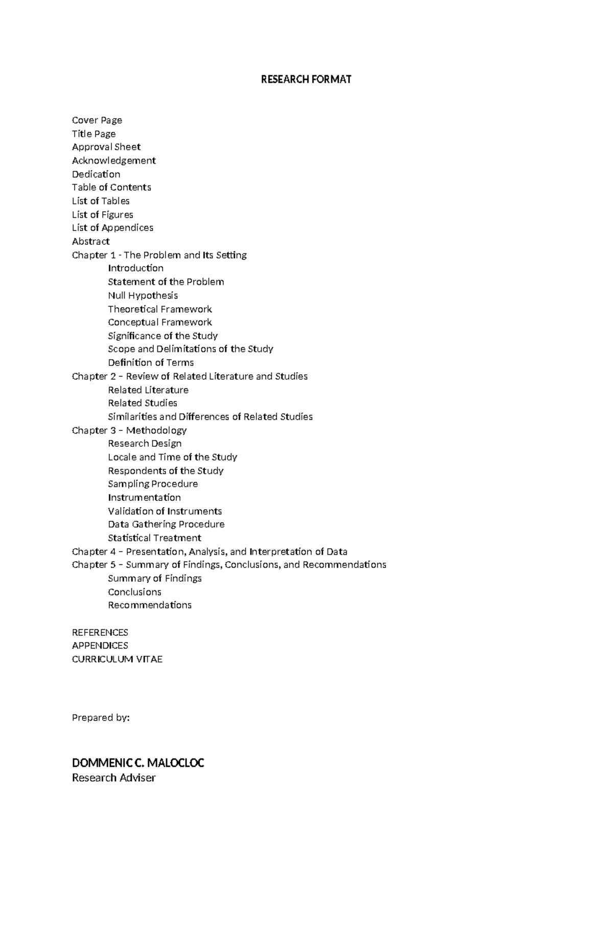Research- Format - RESEARCH FORMAT Cover Page Title Page Approval Sheet ...