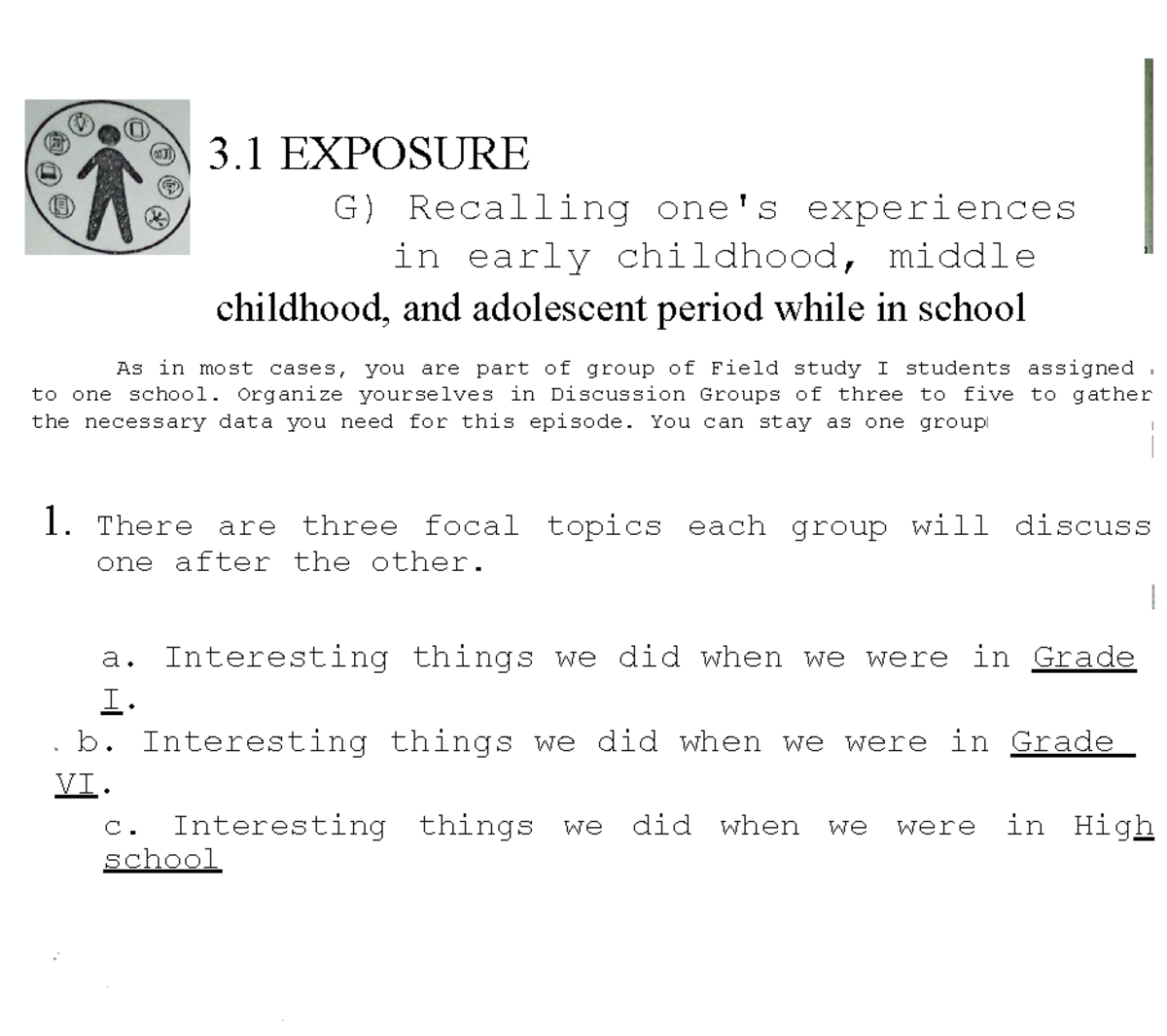 FS 3.1 - FS for educ students - 3 EXPOSURE G) Recalling one's ...