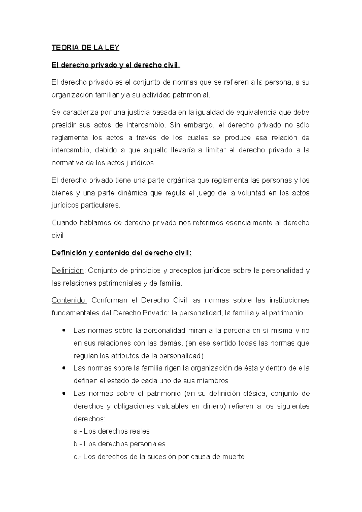 Teoria de la ley - apuntes. - TEORIA DE LA LEY El derecho privado y el ...