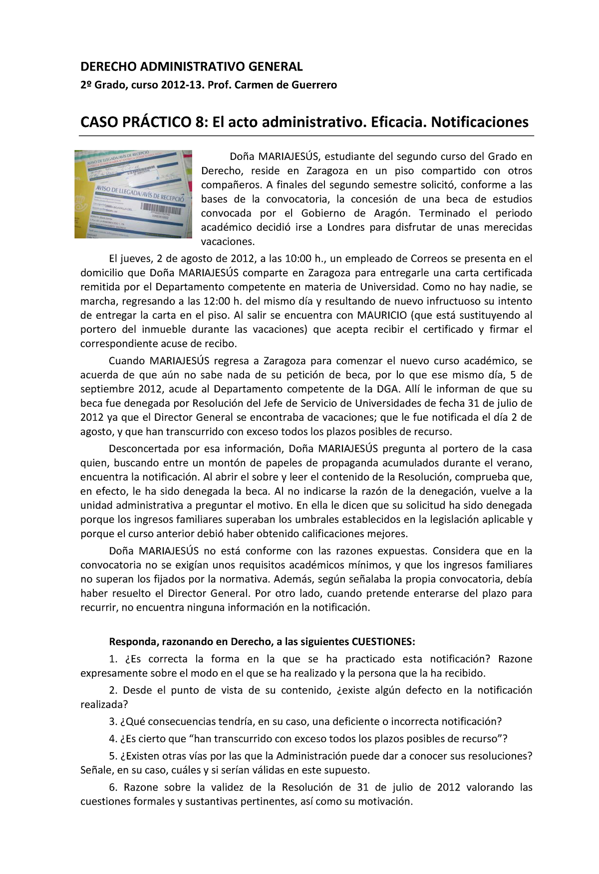 Caso Práctico 3 El Acto Administrativo Eficacia Notificaciones Derecho Administrativo 8459