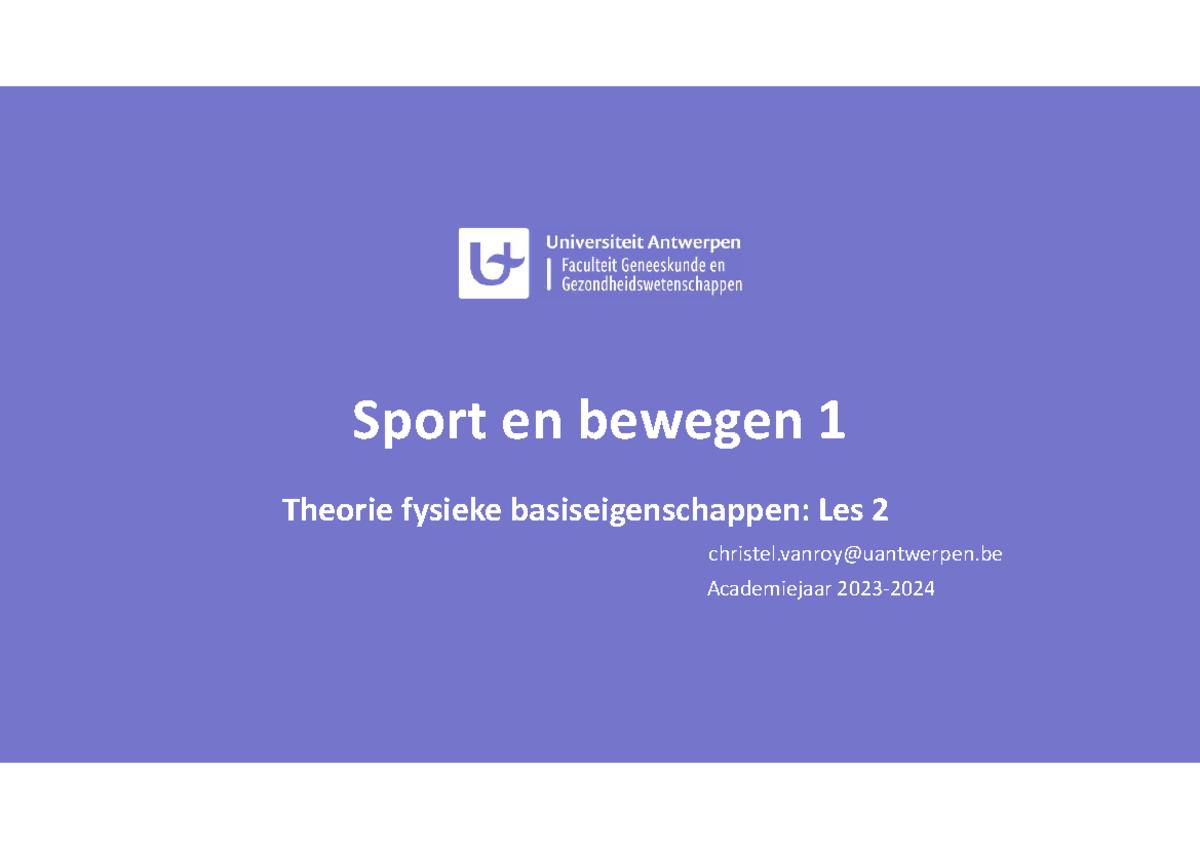 Sport en Bewegen 1 les 2 - theorie - Sport en bewegen 1 Theorie fysieke