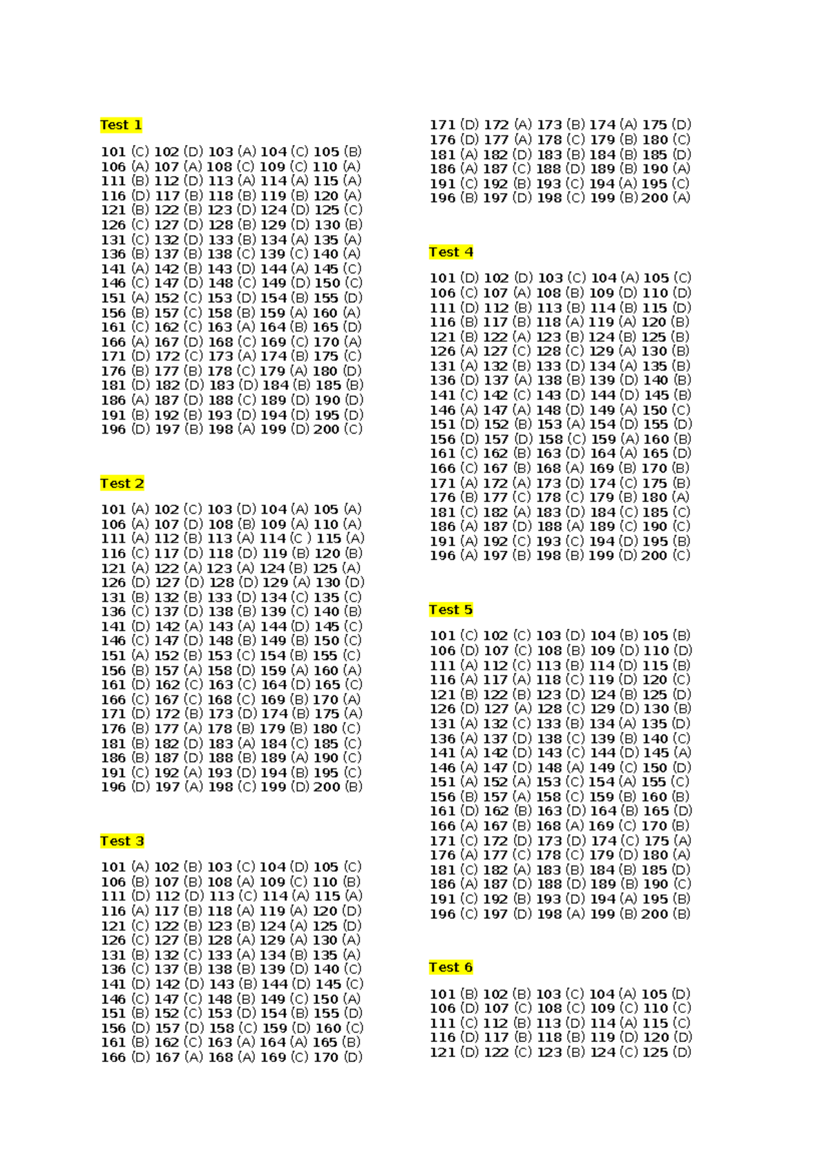 YBM Toeic 1000 2 RC - Test 1 101 (C) 102 (D) 103 (A) 104 (C) 105 (B ...