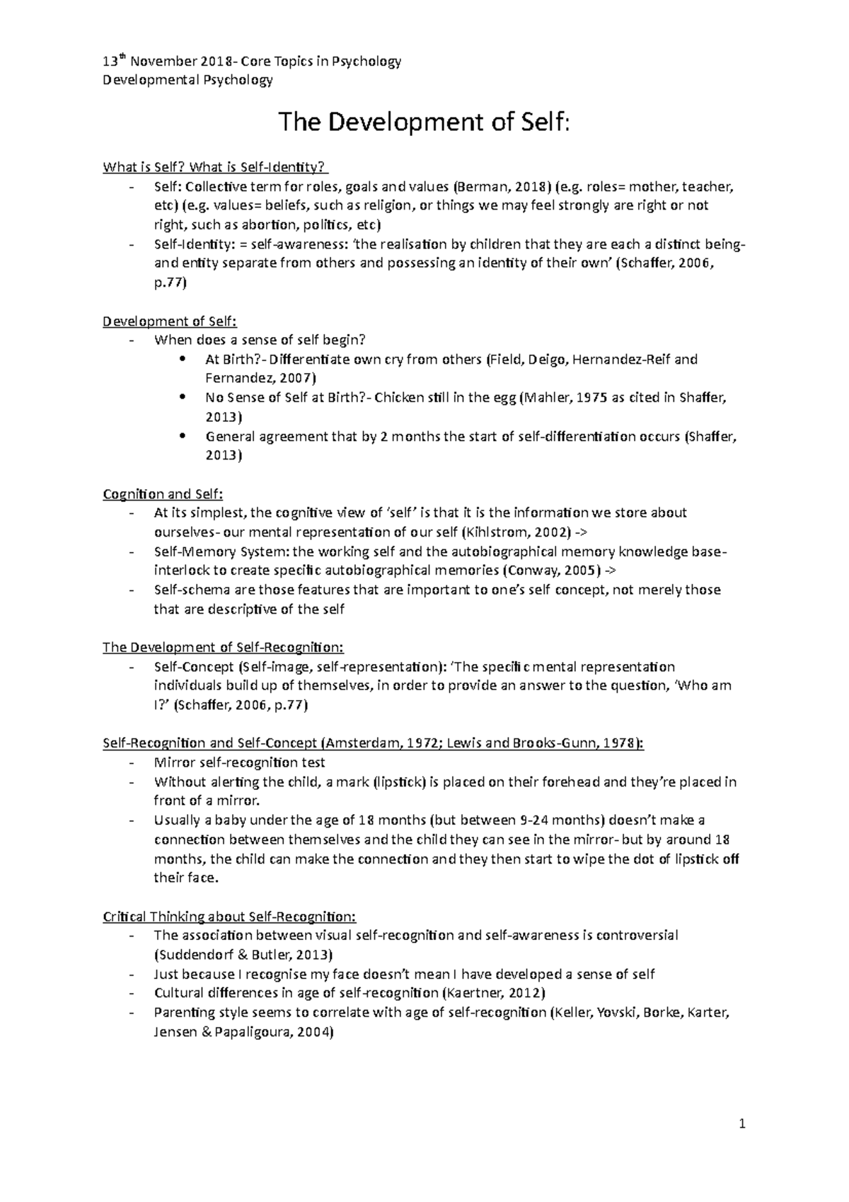 The Development of Self - Developmental Psychology The Development of ...