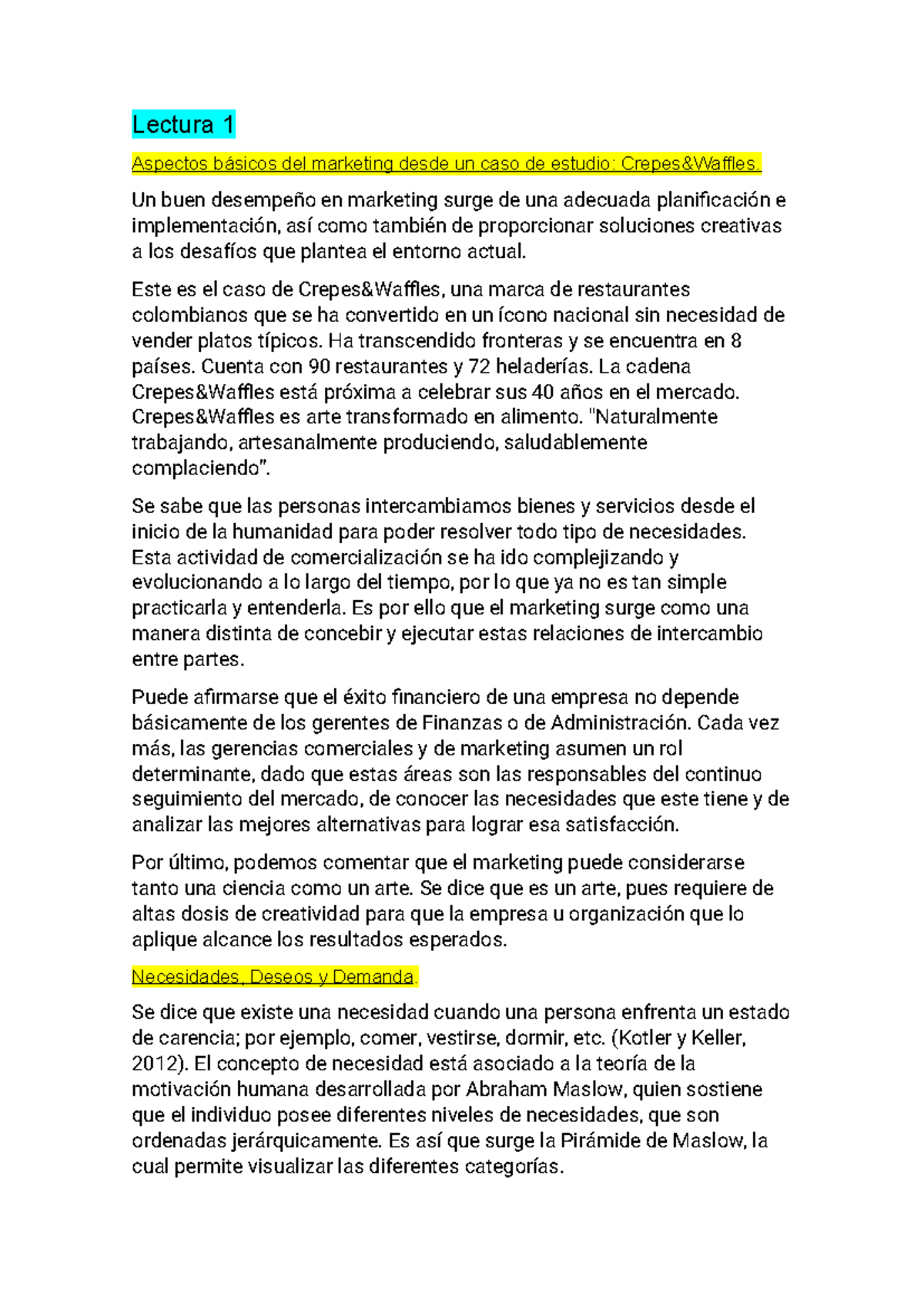 Modulo 1 Lectura 1 RESUMEN - Lectura 1 Aspectos básicos del marketing ...