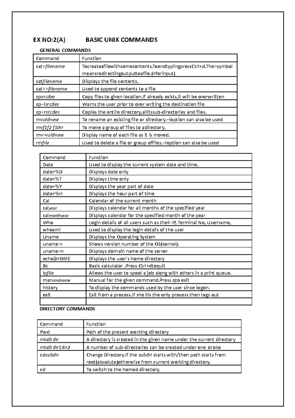 Os partical notes - EX NO:2(A) BASIC UNIX COMMANDS GENERAL COMMANDS ...