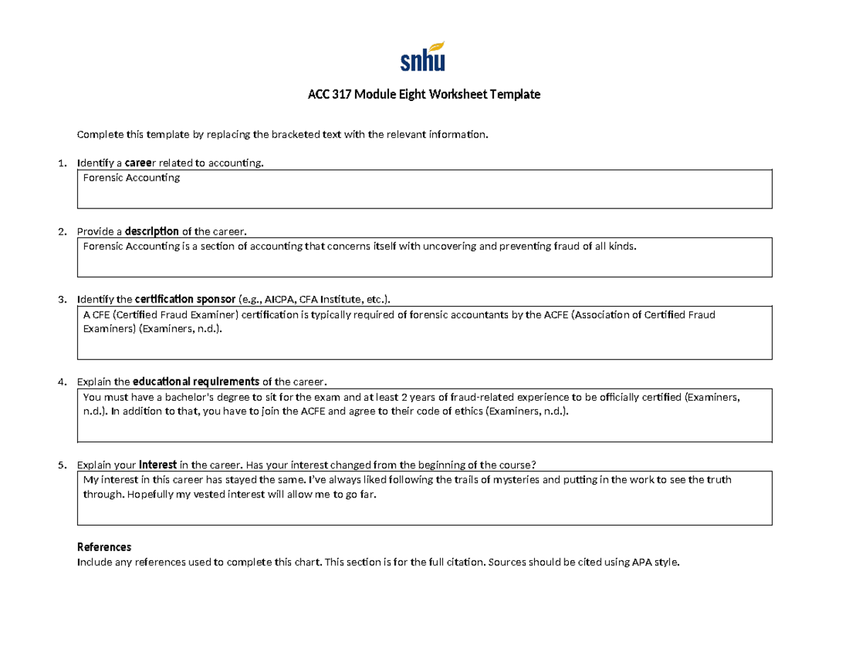 ACC 317 Module Eight Worksheet Template - ACC 317 Module Eight ...