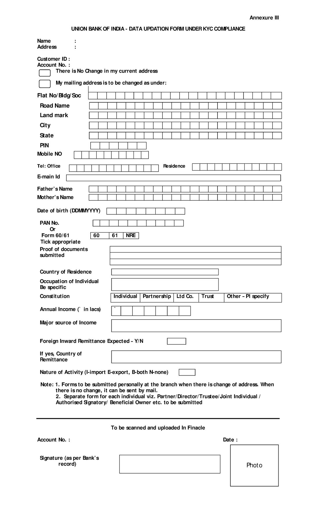 KYCForm - Annexure III UNION BANK OF INDIA - DATA UPDATION FORM UNDER ...