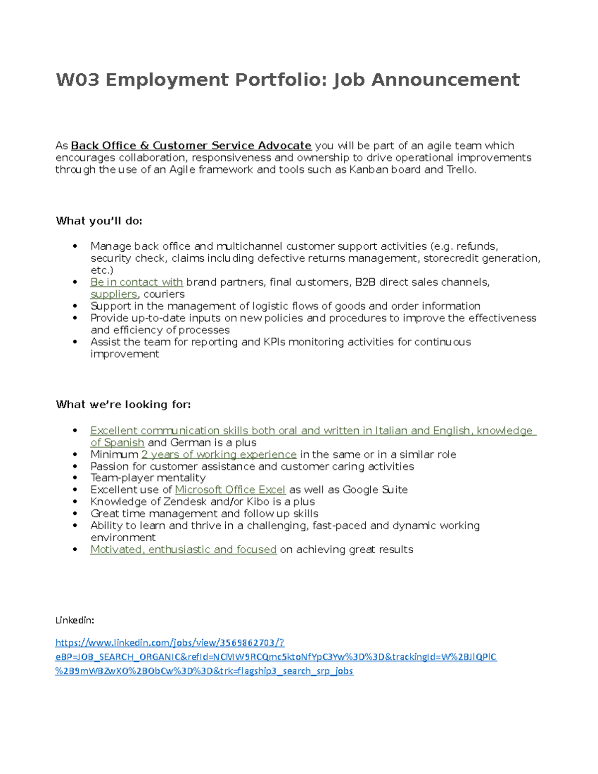 W03 Employment Portfolio Job Announcement - What you’ll do: Manage back ...