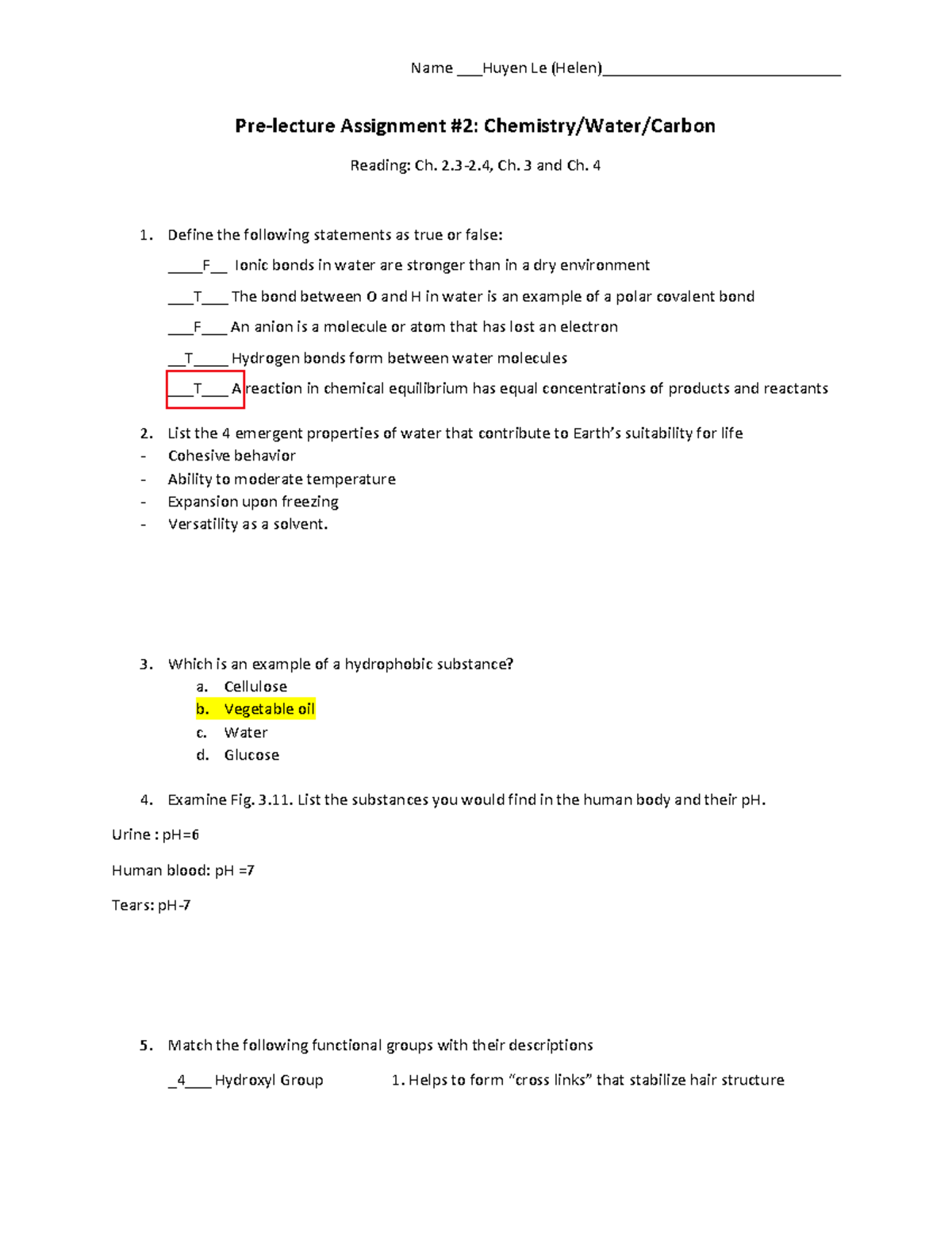 Prelecture Assignment 2 Ch. 2 - Ch. 4 - Name Huyen Le (Helen ...