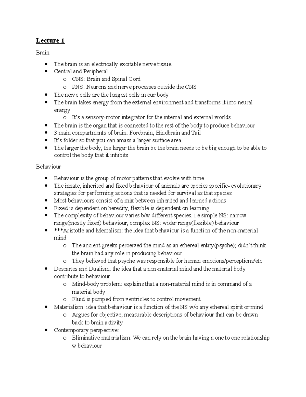 Notes- MT1 - Lecture Notes 1-7 - Lecture 1 Brain The Brain Is An ...