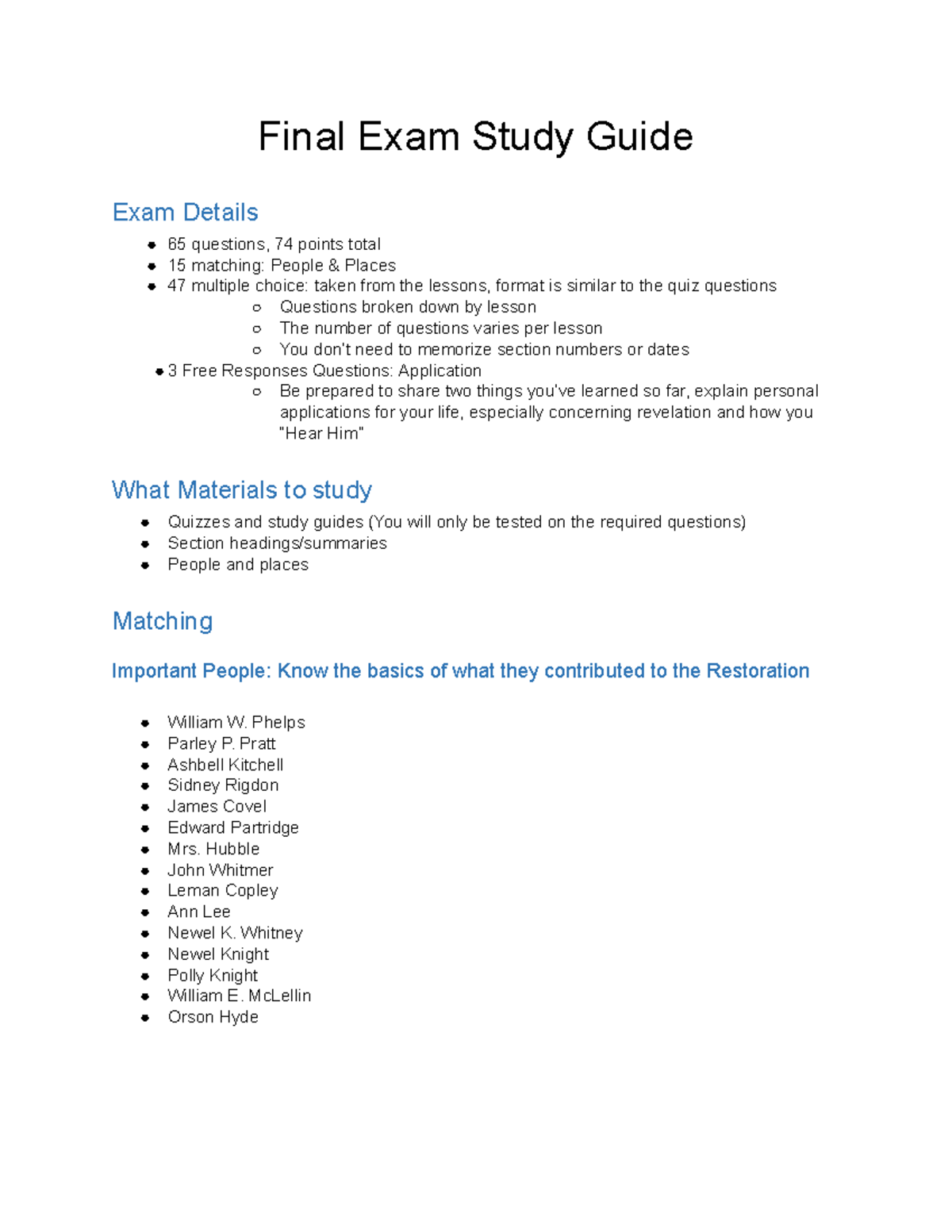 Final Exam Study Guide - Google Docs - Final Exam Study Guide Exam ...