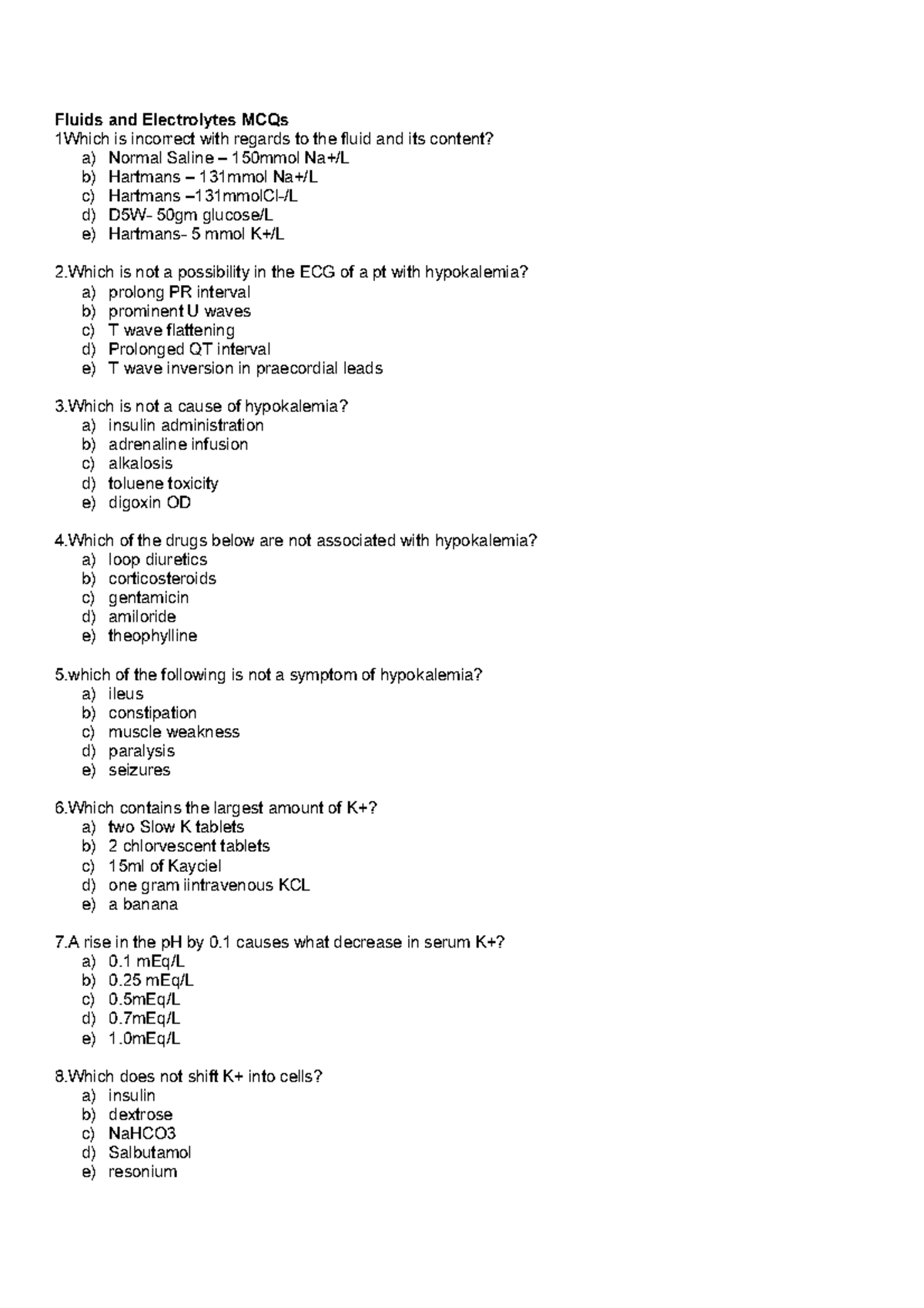 Fluidsand electrolytes mcqs lj fluids and electrolytes mcqs 1which is