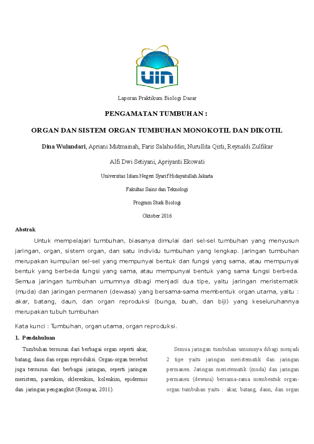 Sistem Organ Tumbuhan Dikotil Monokotil - Laporan Praktikum Biologi ...