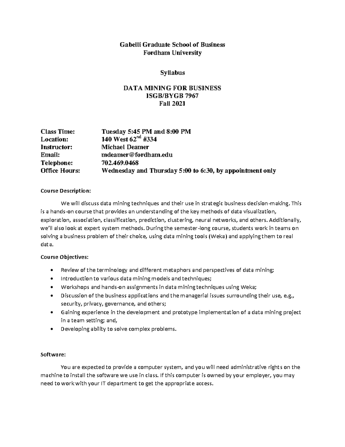 Syllabus - Gabelli Graduate School of Business Fordham University ...