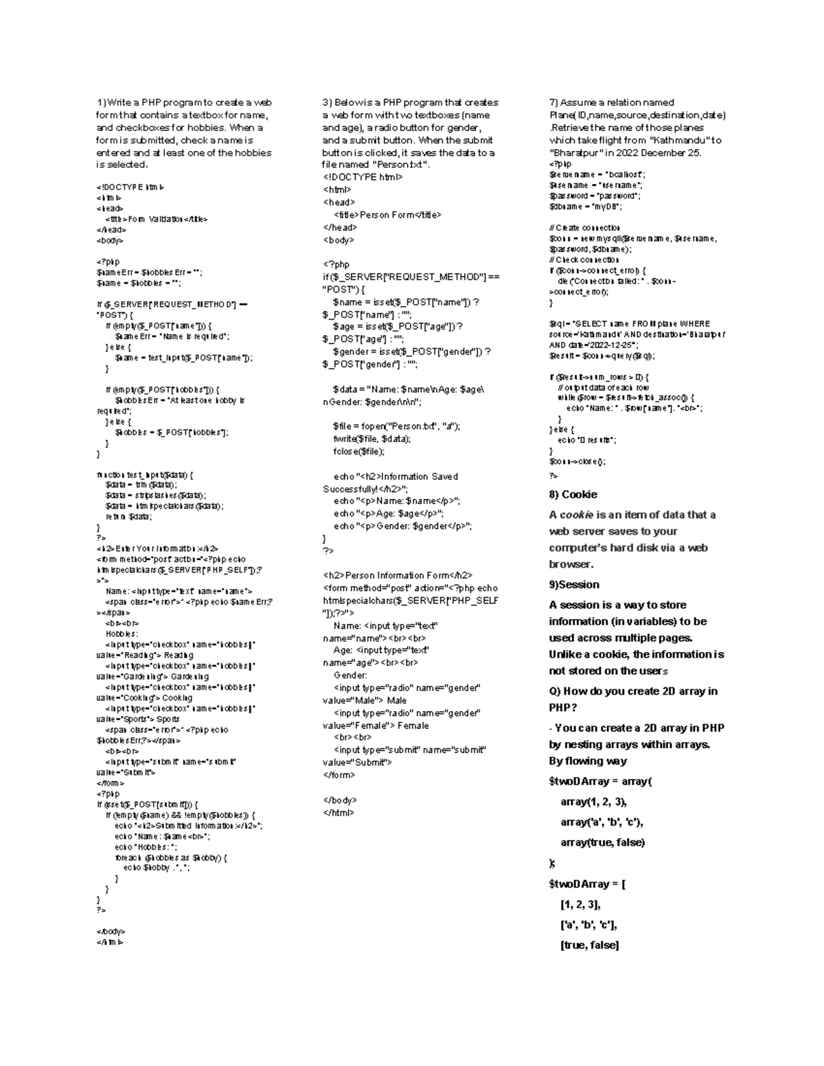 Ph P - sfds - 1) Write a PHP program to create a web form that contains ...