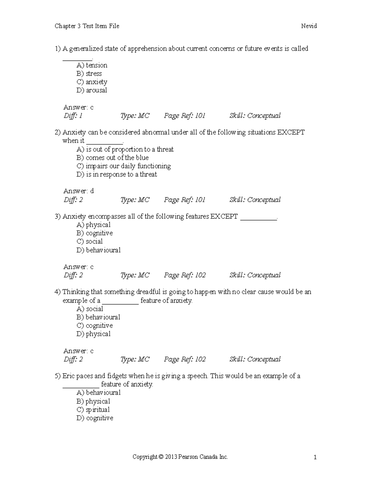 Nevid 3ce tif ch03 - Abnormal Psychology-practice questions-chapter 3 ...