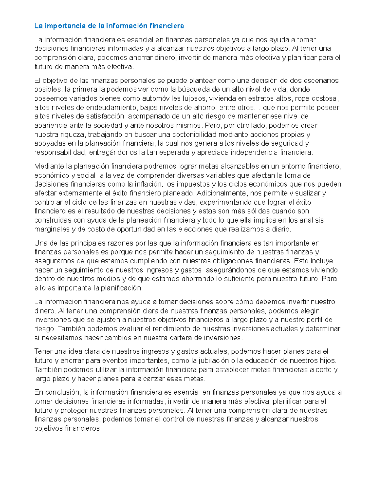 La importancia de la información financiera - La importancia de la ...