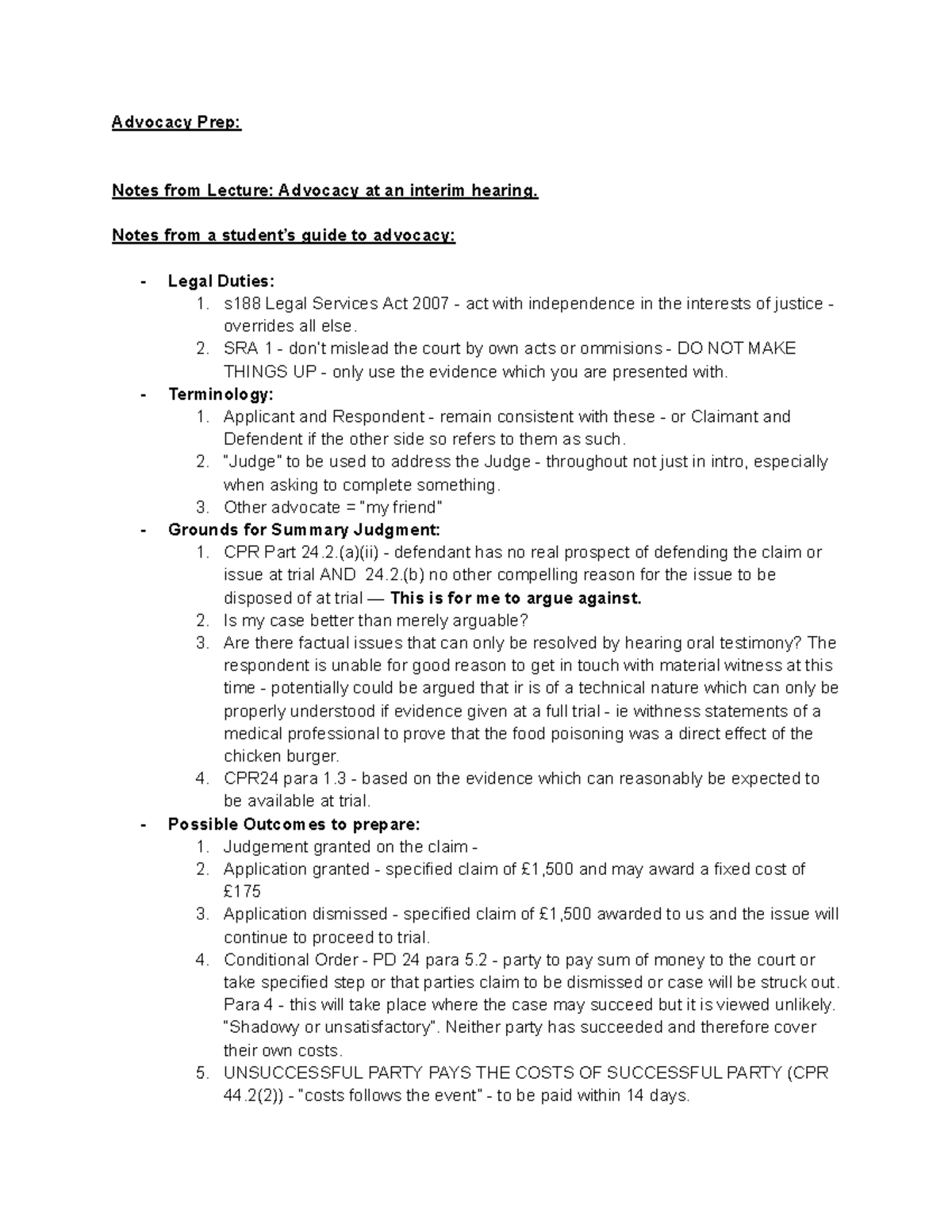 Advocacy Prep: - Advocacy Prep: Notes from Lecture: Advocacy at an ...