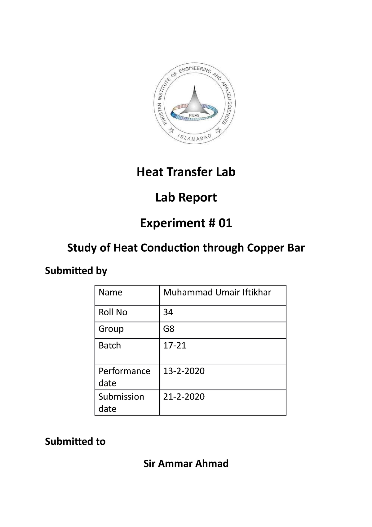 heat pump experiment lab report