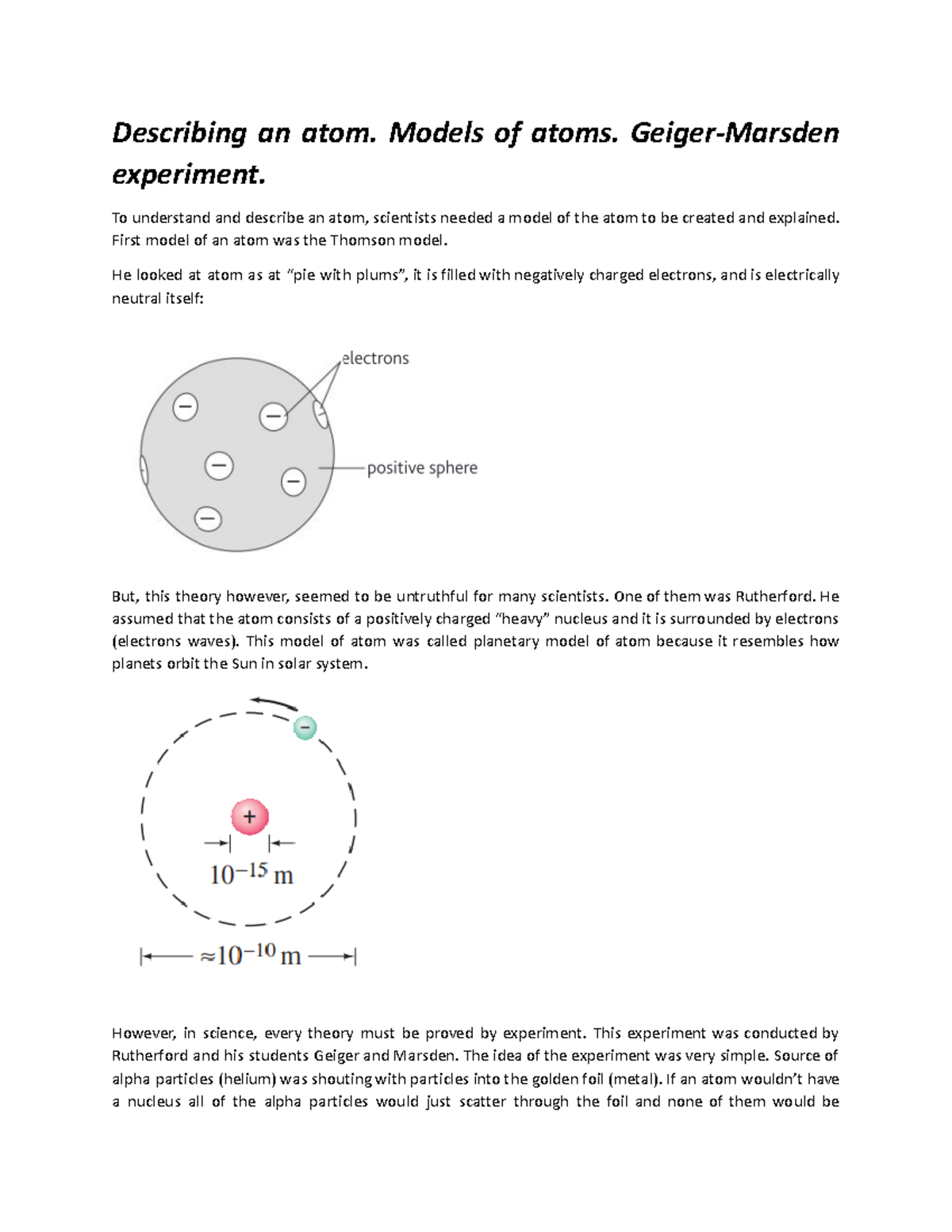 Lesson Atomic Physics,decay, reactions - Describing an atom. Models of ...