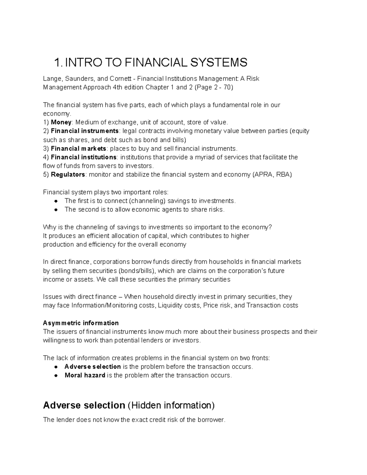 introduction to financial system essay