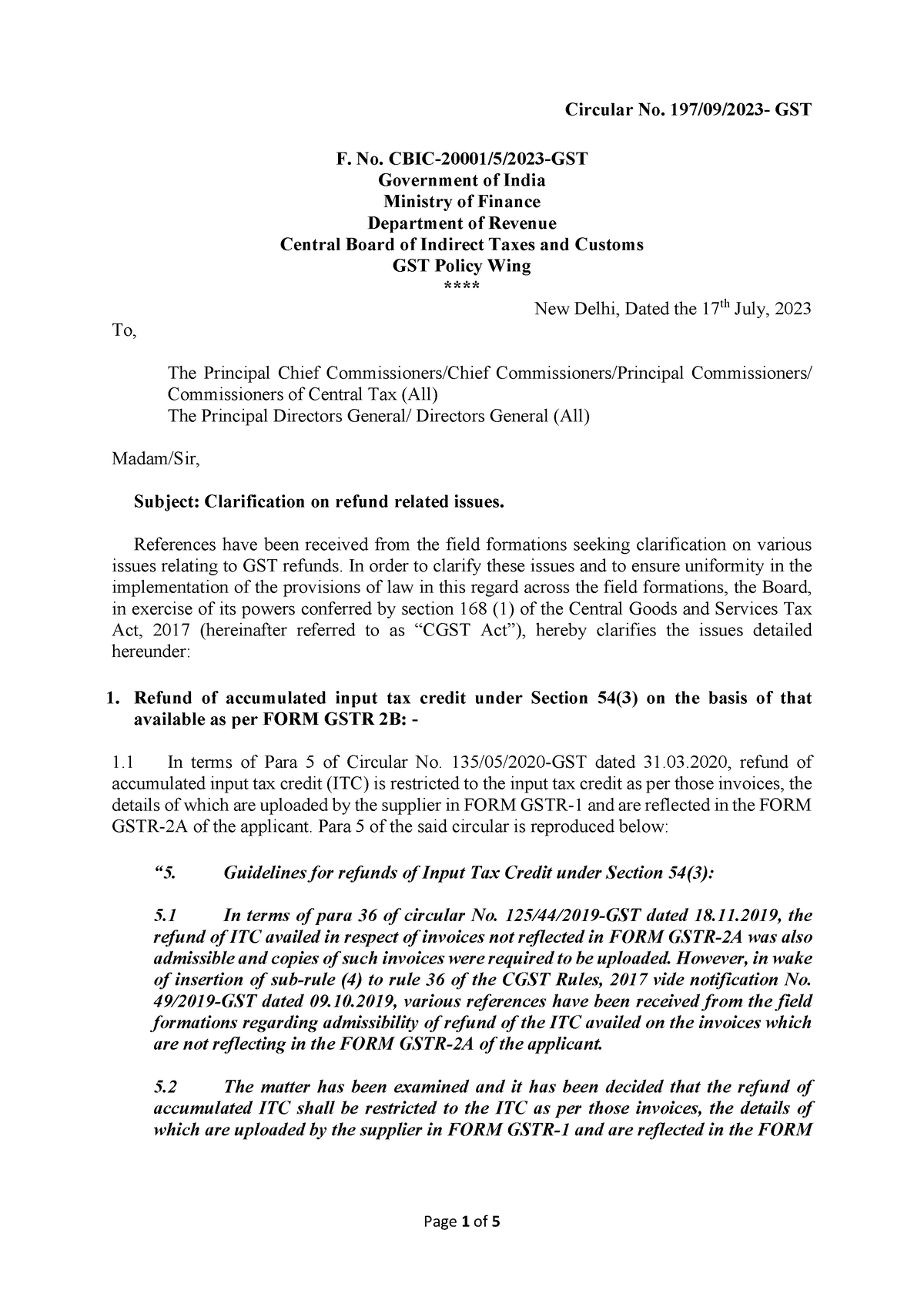 Circular-cgst-197 - Circ - Circular No. 197/09/2023- GST F. No. CBIC ...