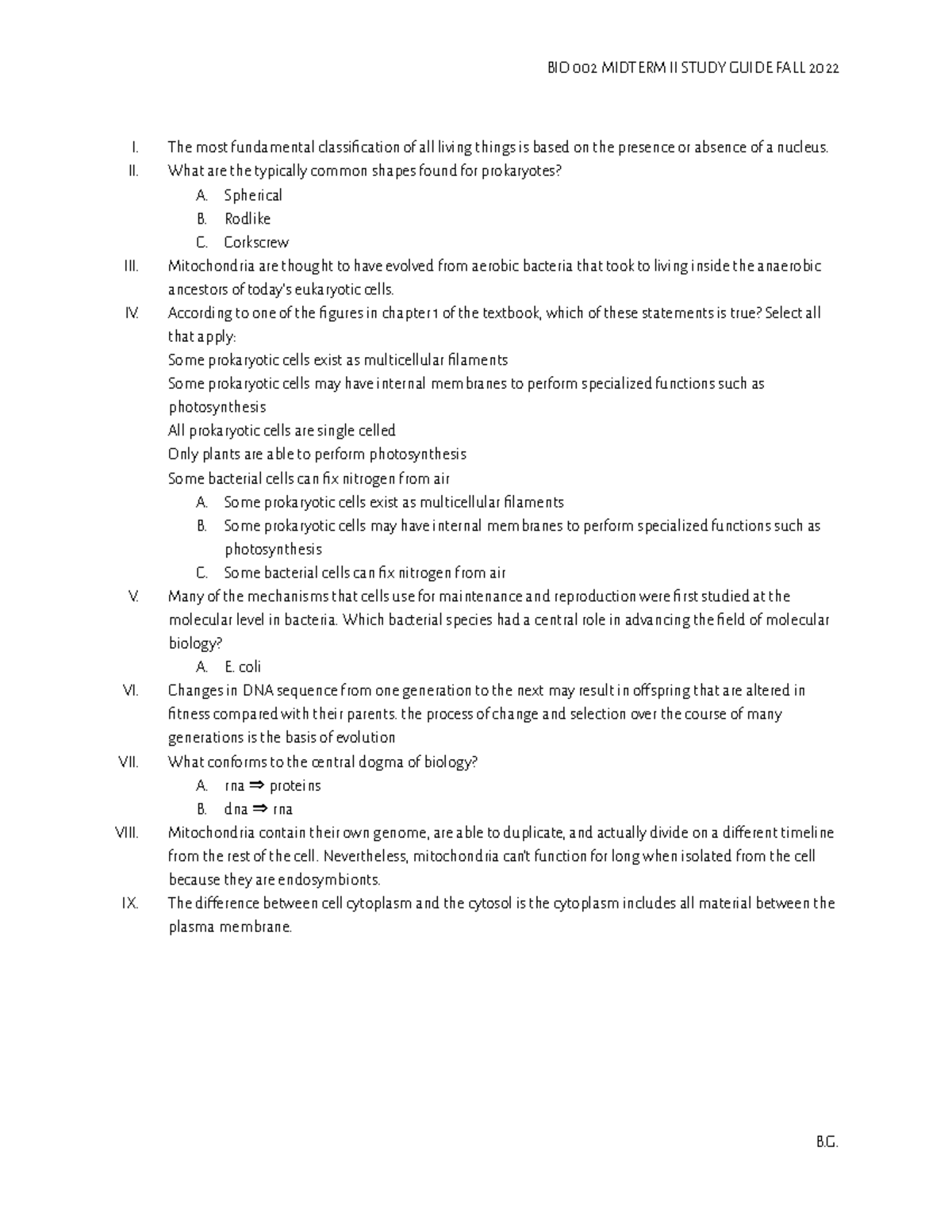 Bio Midterm Study Guide I The Most Fundamental Classification