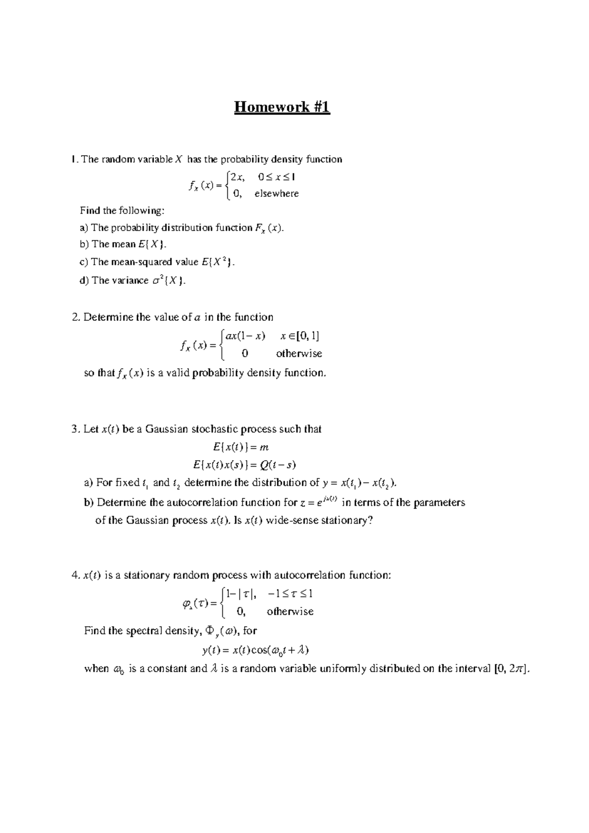 Estimation Theory - Homework 1 - Homework The random variable has the ...