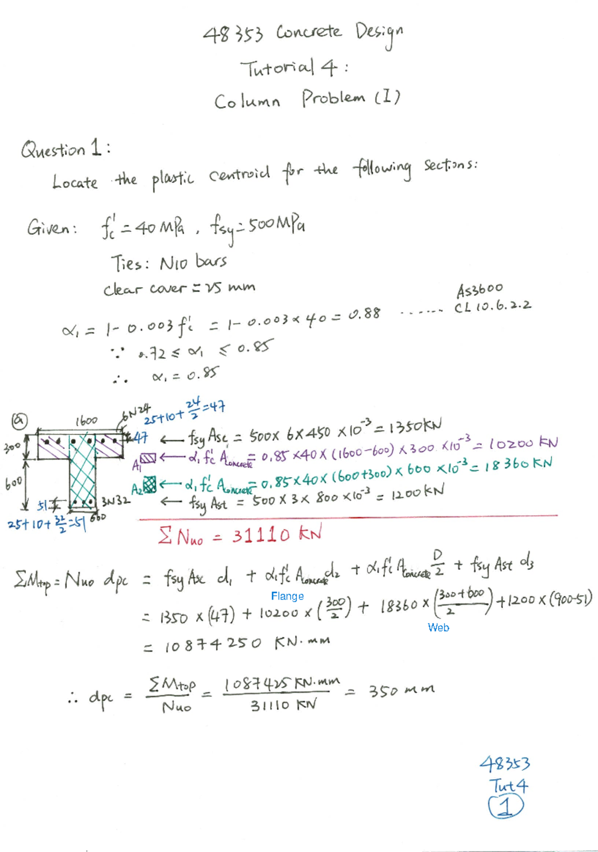 48353 Concrete Design Tutorial 4 solution-1 - 048353 - UTS - StuDocu