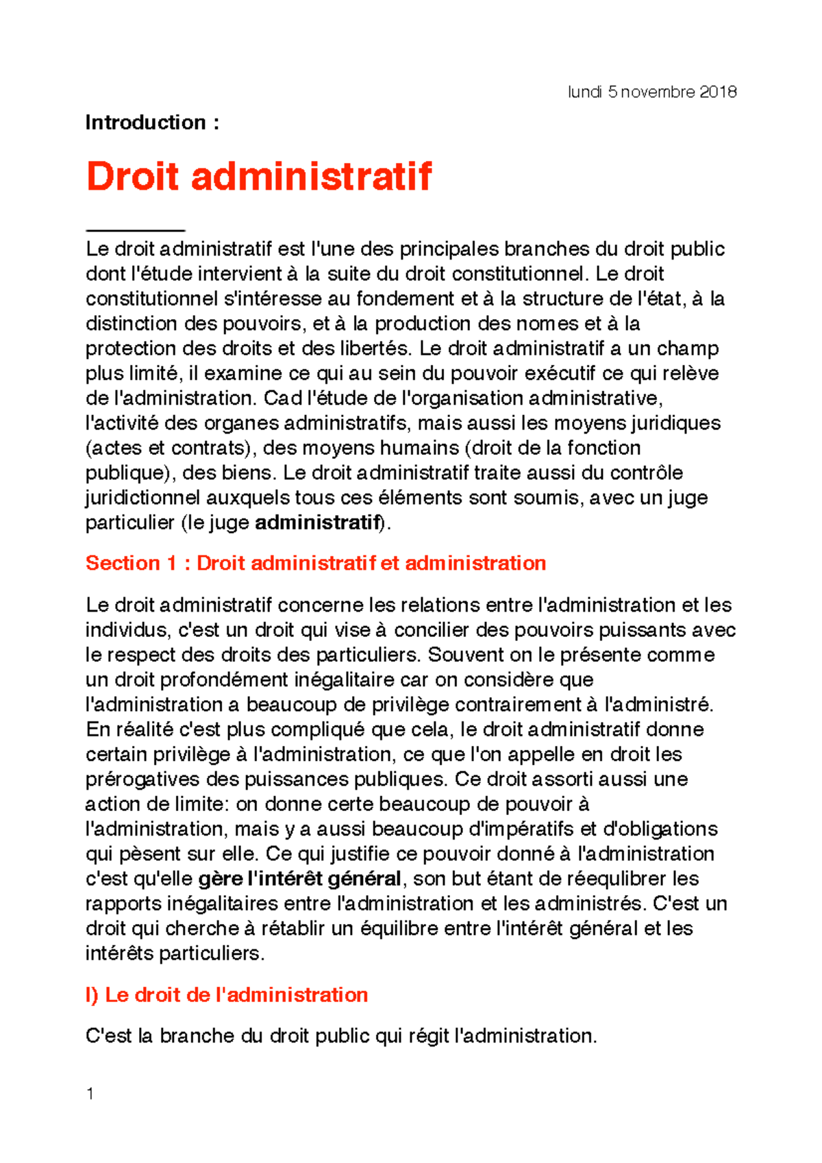 Droit Adminsitratif - Notes De Cours Semestre 1 - Introduction : Droit ...