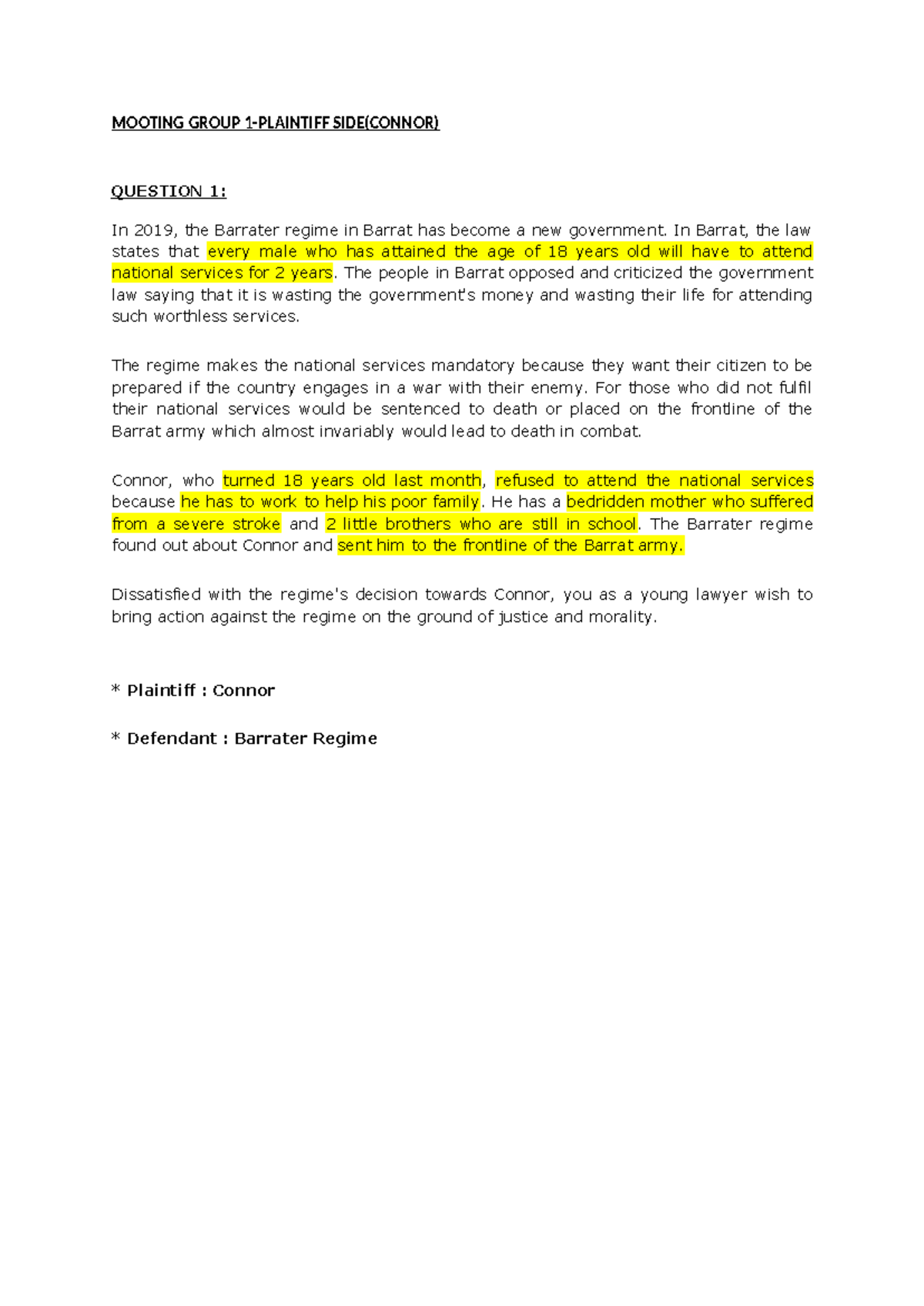 Mooting Script Morality - MOOTING GROUP 1-PLAINTIFF SIDE(CONNOR ...