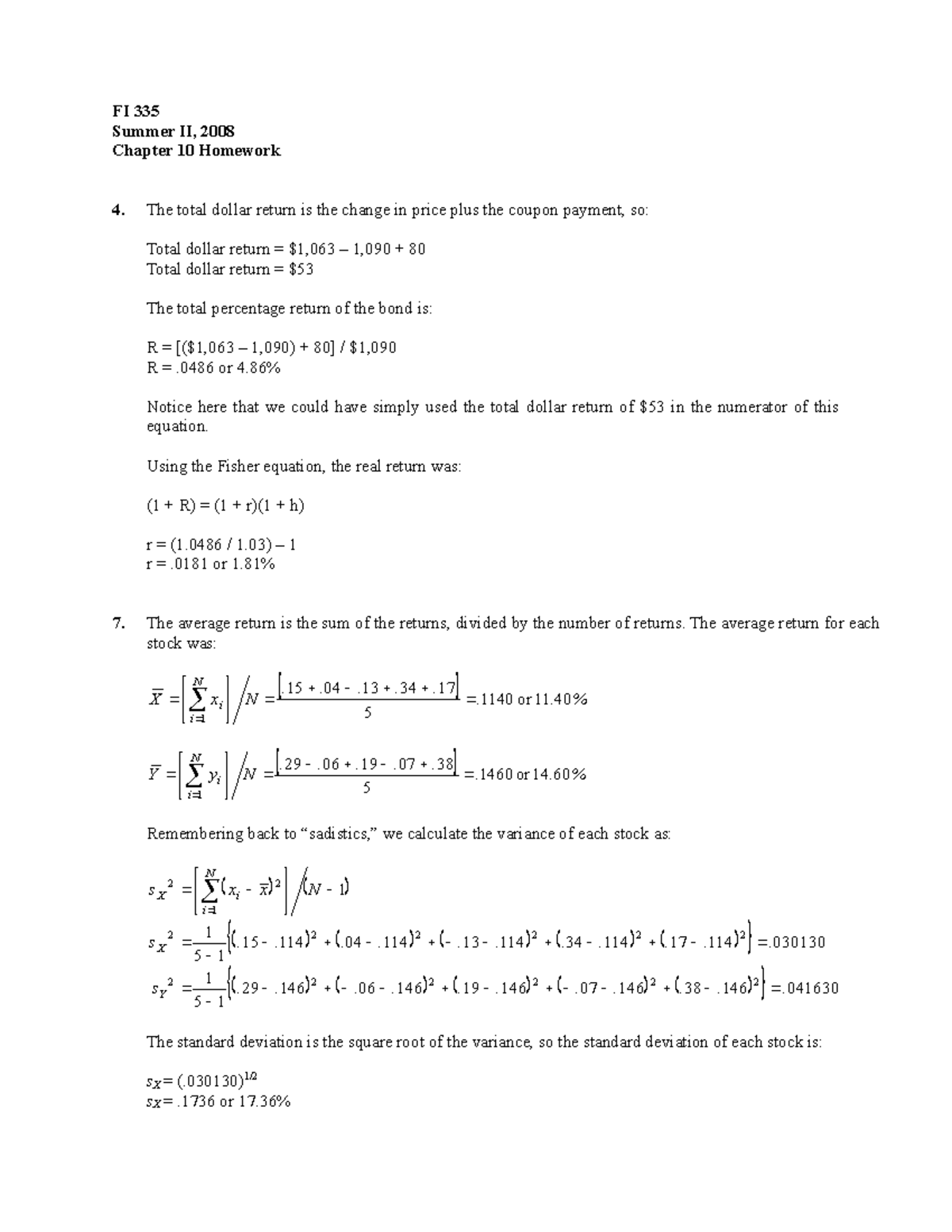 HW Chapter 10 - chap10 - FI 335 Summer II, 2008 Chapter 10 Homework The ...