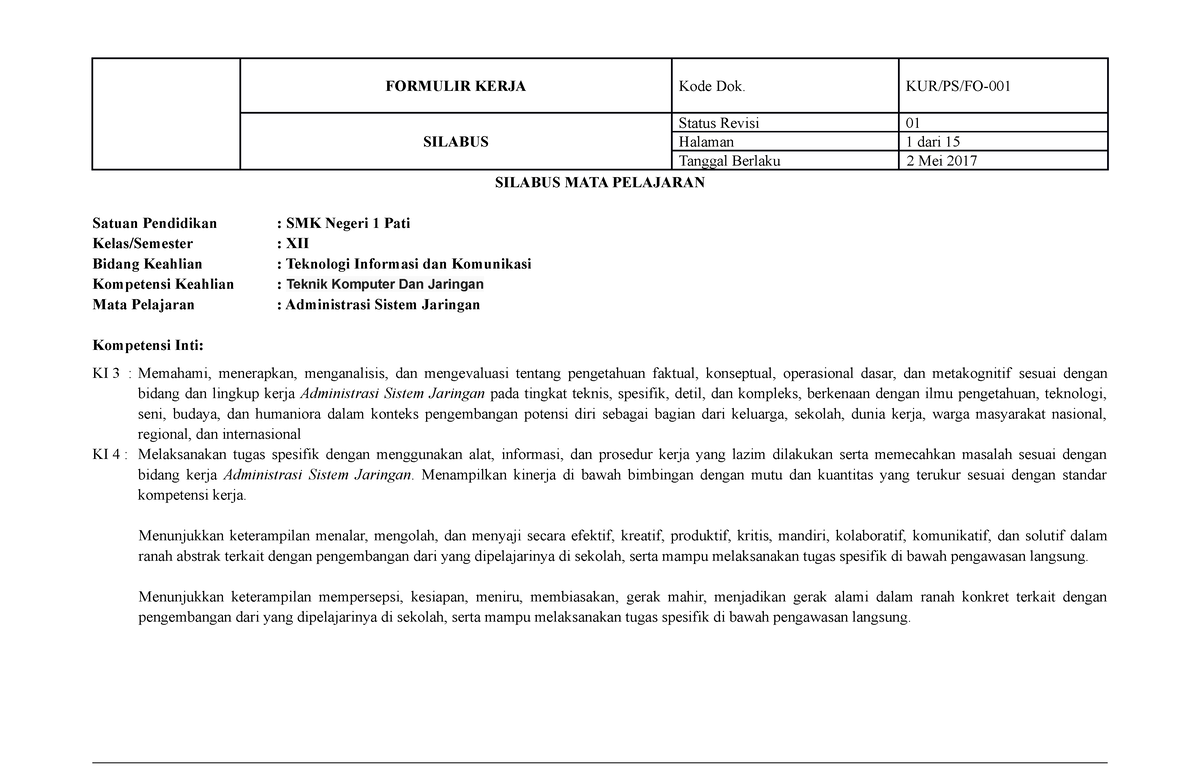 Silabus Administrasi Sistem Jaringan Kelas XII - SILABUS MATA PELAJARAN ...