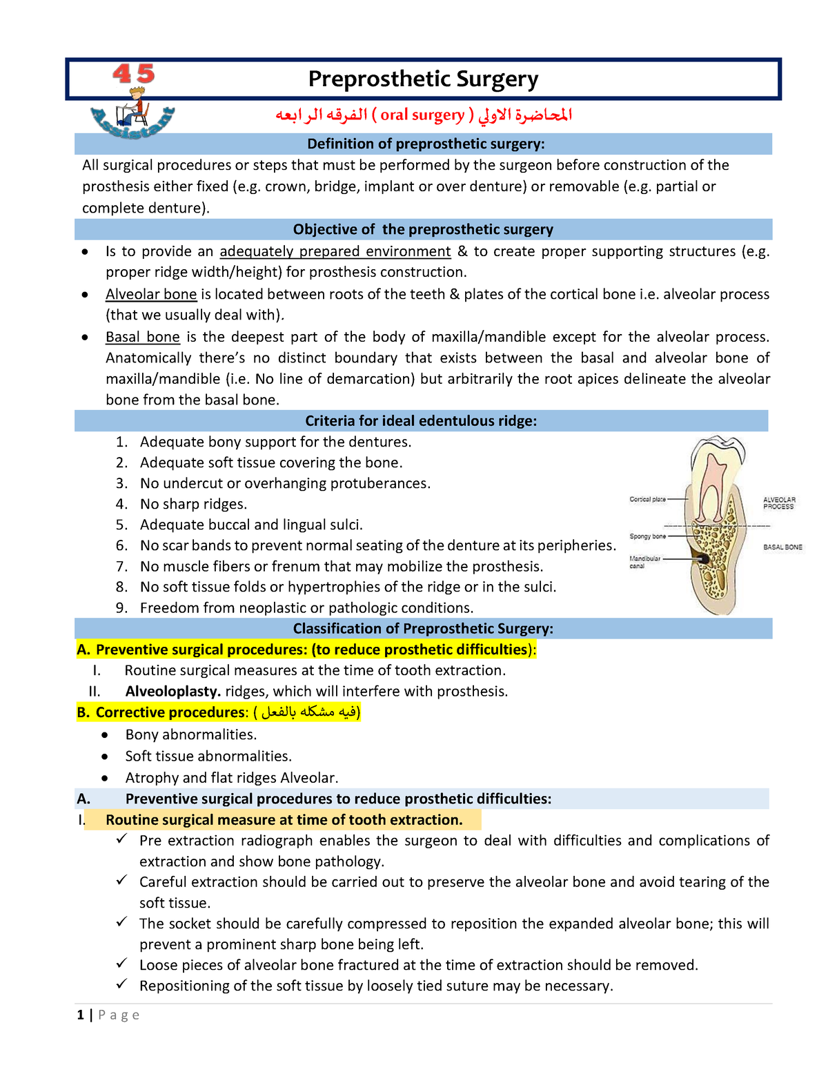 01- Preprosthetic Surgery - Preprosthetic Surgery الفرقه الرابعه( Oral ...