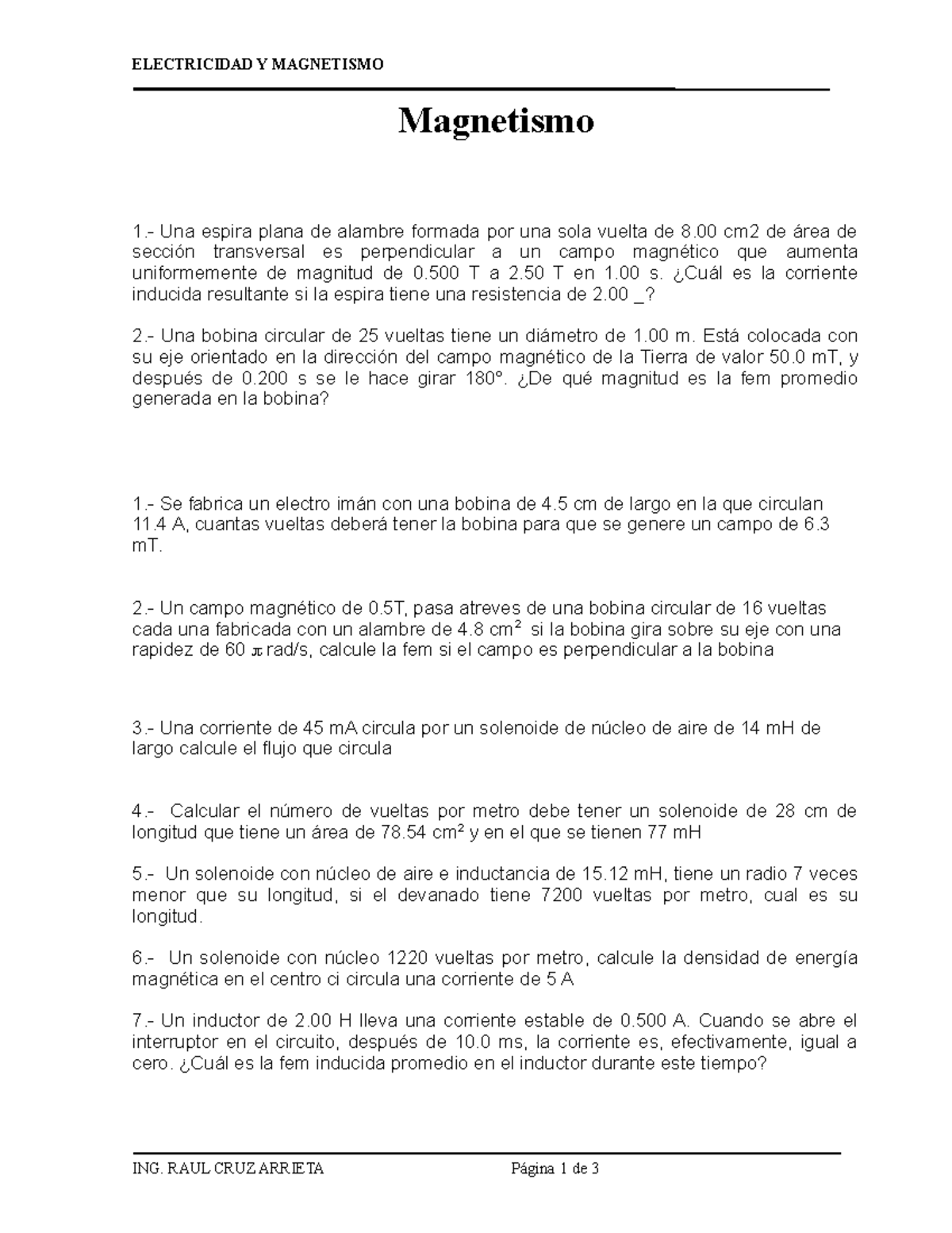 Serie De Electricidad 4 Electricidad Y Magnetismo Magnetismo 1 Una Espira Plana De Alambre 3915