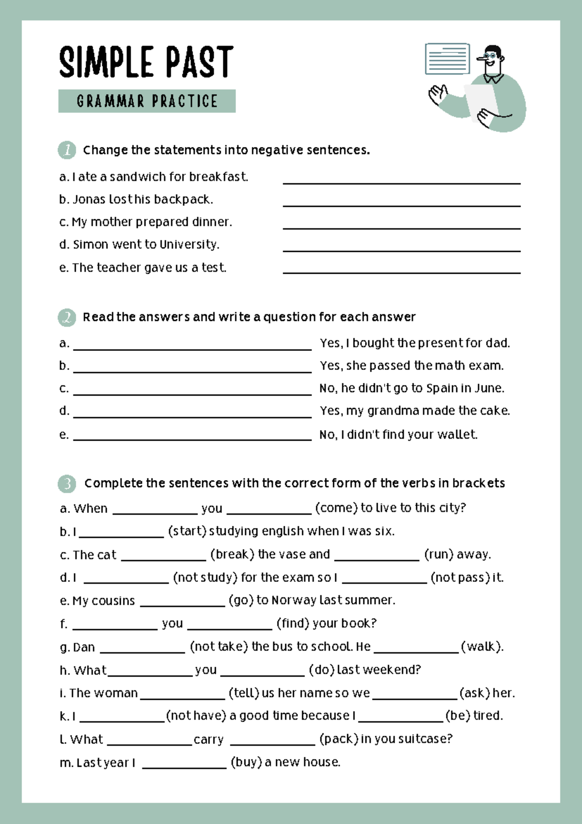 Simple Past Grammar Practice Worksheet - SIMPLE PAST G R A M M A R P R ...