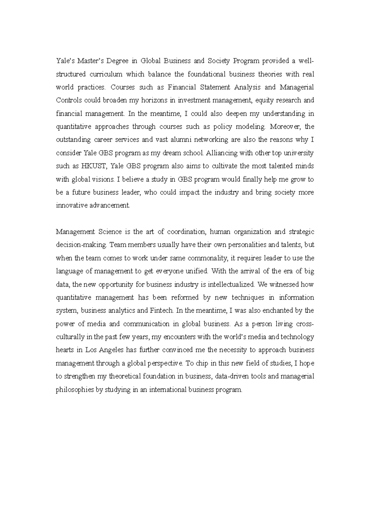 Essay 1 LEcture notes Yale’s Master’s Degree in Global Business and