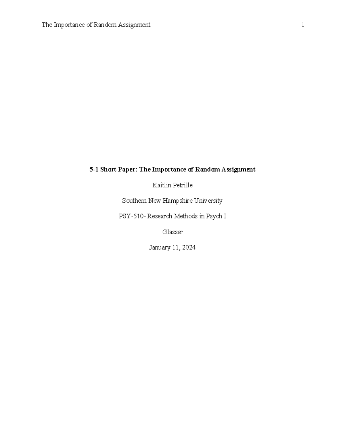 5 1 short paper the importance of random assignment