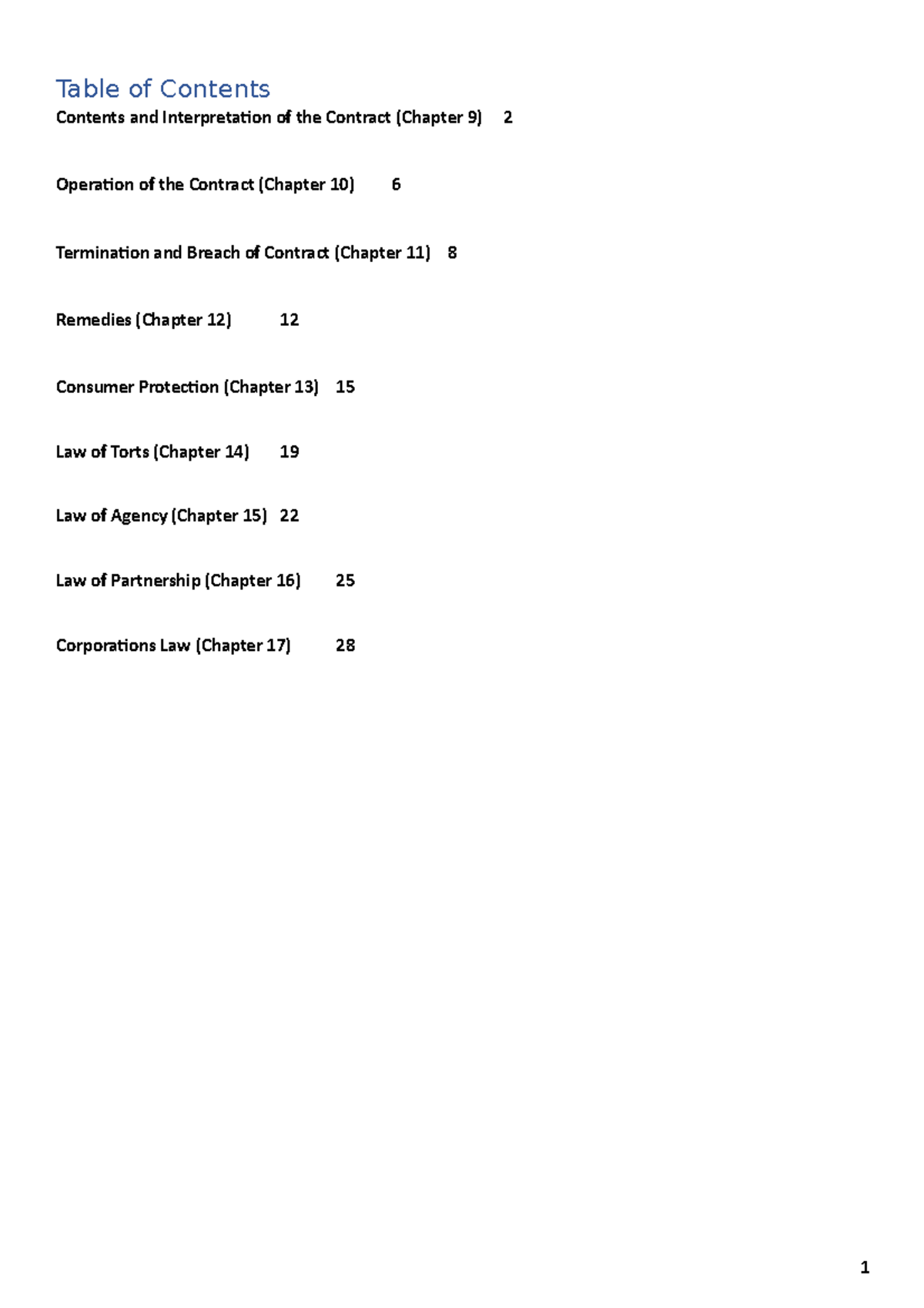 Commercial Law Exam Notes - Table of Contents Contents and ...
