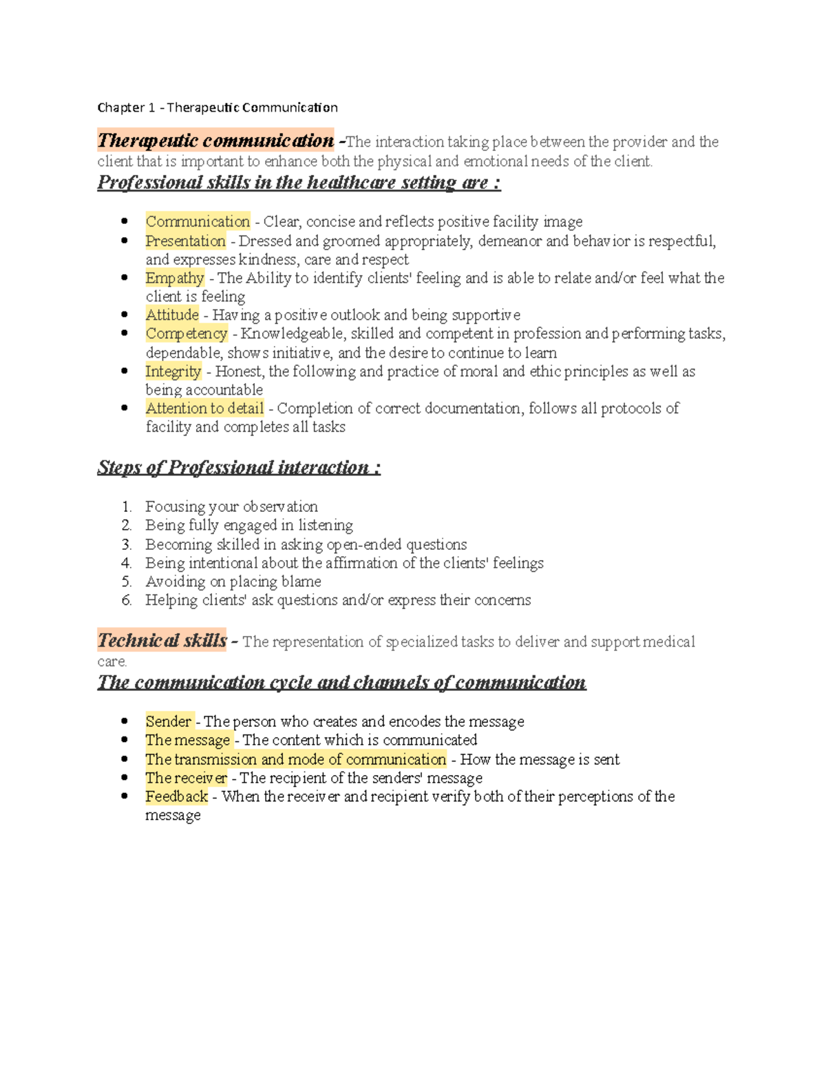 Chapter 1 - Therapeutic communication - Professional skills in the ...