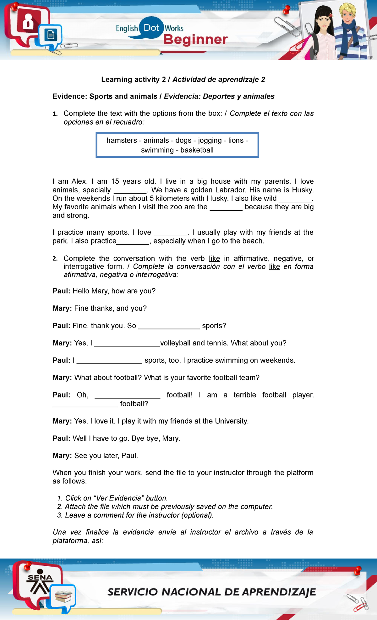 Taller de ingles numero 2 - Learning activity 2 / Actividad de ...