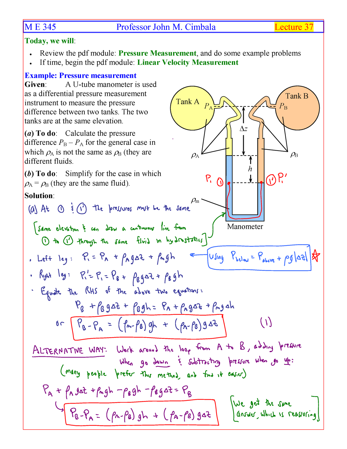 ME345 Lecture 37 - sure - M E 345 Professor John M. Cimbala Lecture 37 ...