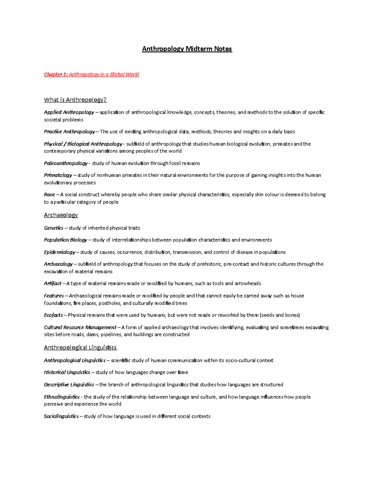 ANTH 1150 - Midterm Notes - Anthropology Midterm Notes Chapter 1 ...