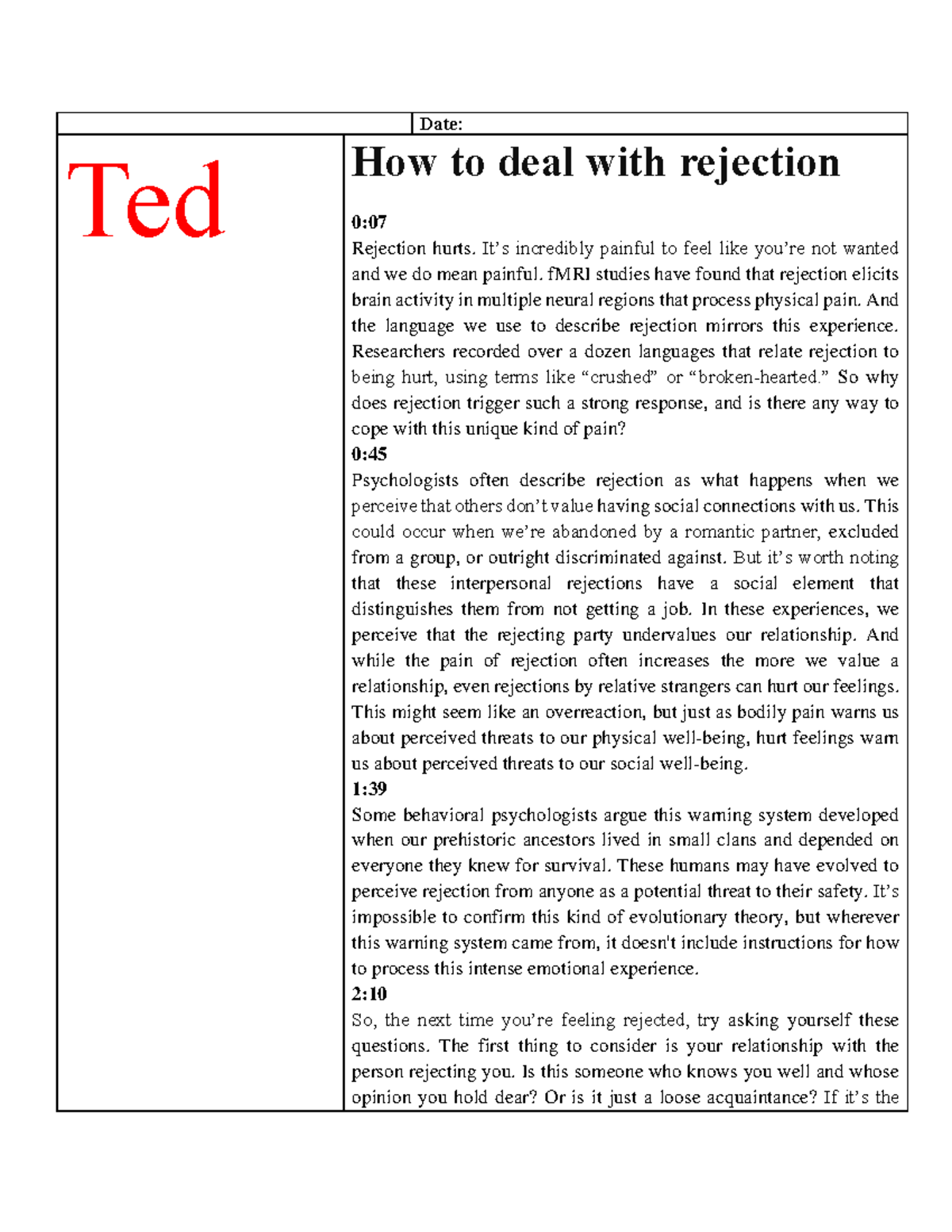 How to deal with rejection - Date: Ted How to deal with rejection 0 ...