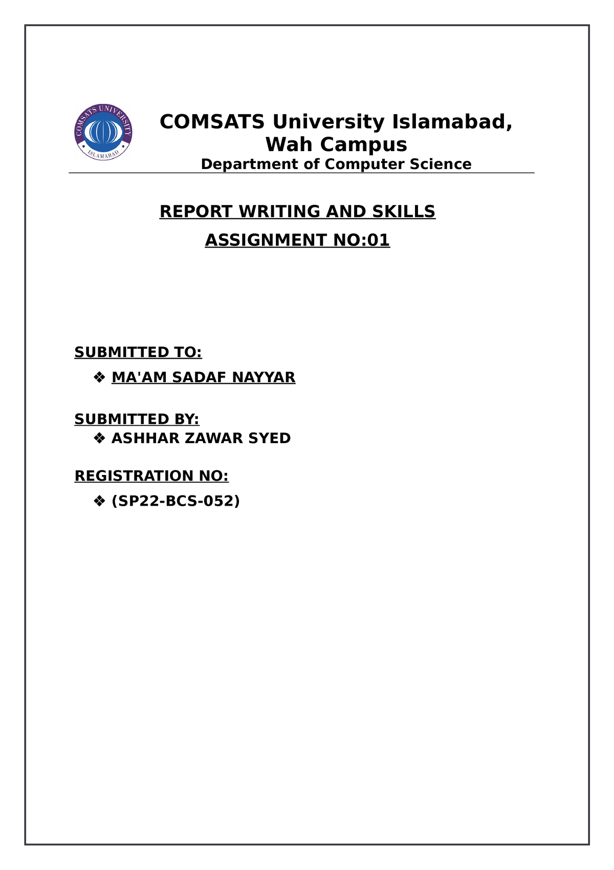 report writing assignment comsats