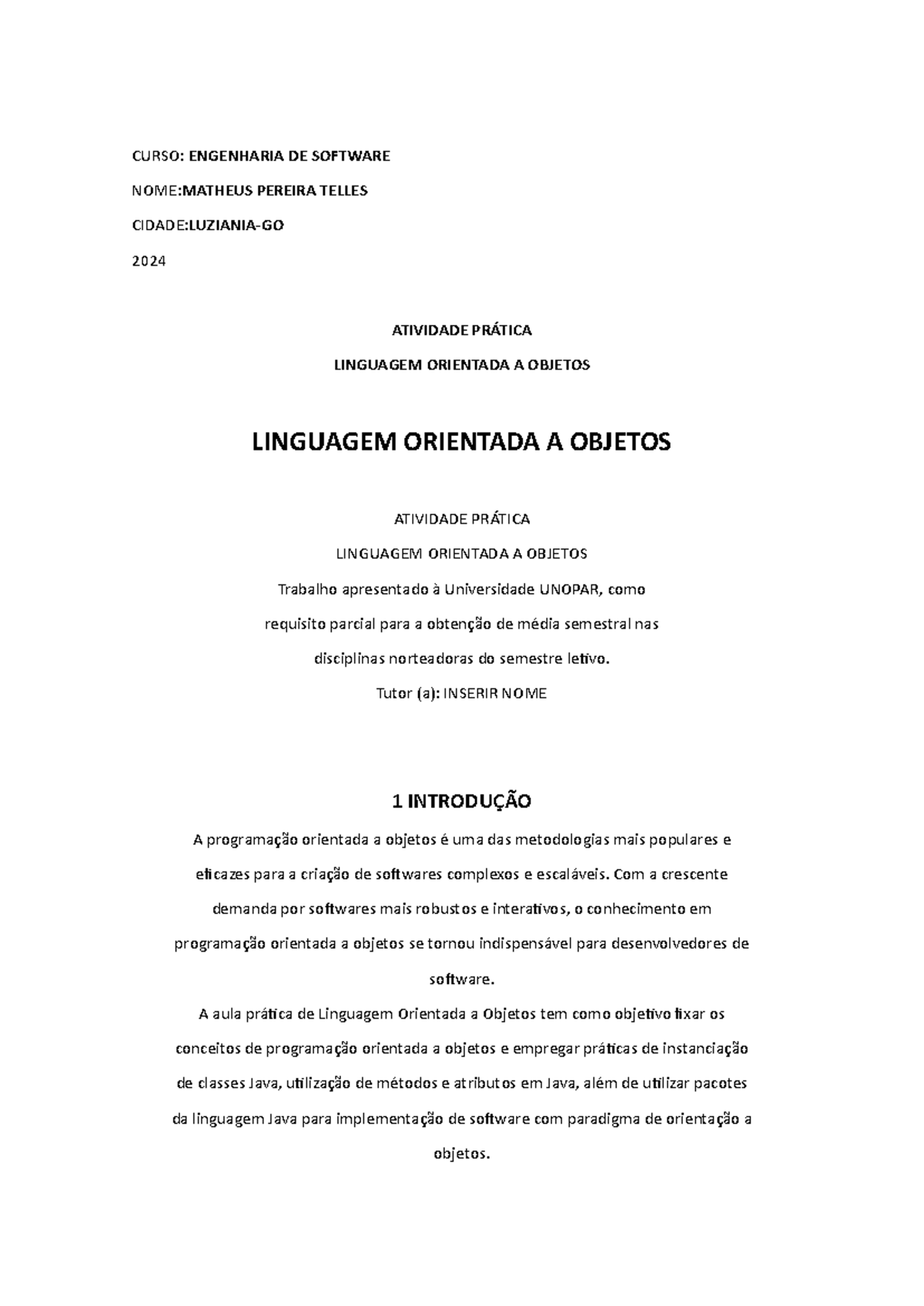 Relatorio DE AULA Pratica - Linguagem Orientada A Objetos - CURSO ...